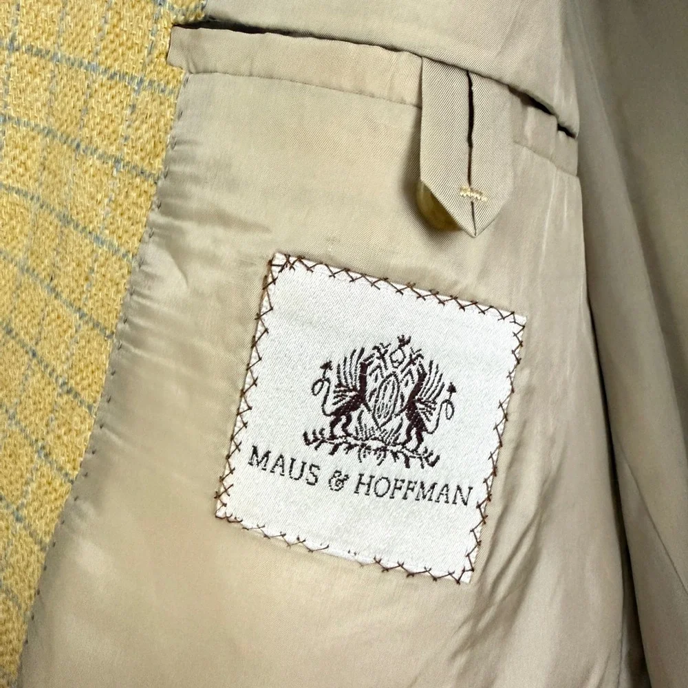 Vtg Maus & Hoffman 100% Cashmere Blazer Mens 42R Yellow Windowpane Quiet Luxury